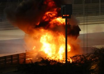 Grosjean survives a car crash during the opening race of Bahrain Grand Prix