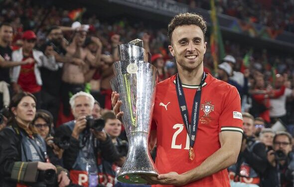 Diogo Jota with the UEFA Nations League Trophy